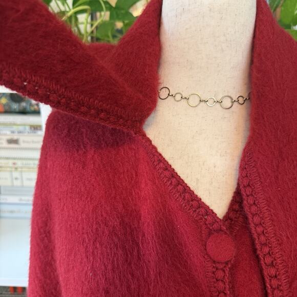 Elegant Red Women's Scarf with Fringe - Picture 6 of 11